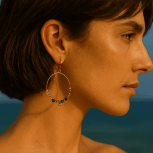 PENDIENTES COECCION AMELIE EN ROSAS Y AZULES, BAÑO DE ORO 18K