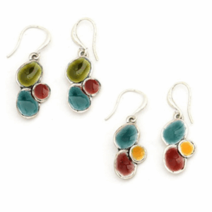 PENDIENTES COLECCIÓN SILVER, CORTOS ESMALTADOS COLORES OTOÑALES