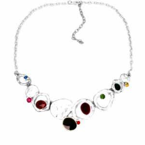 COLLAR COLECCIÓN SILVER MATE CON INCRUSTACIONES DE CRISTAL Y COLORES BURDEOS