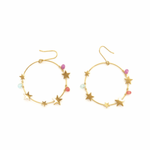 PENDIENTES COLECIÓN KARI ARO ESTRELLAS Y PIEDRAS DORADO Y PLATEADO.